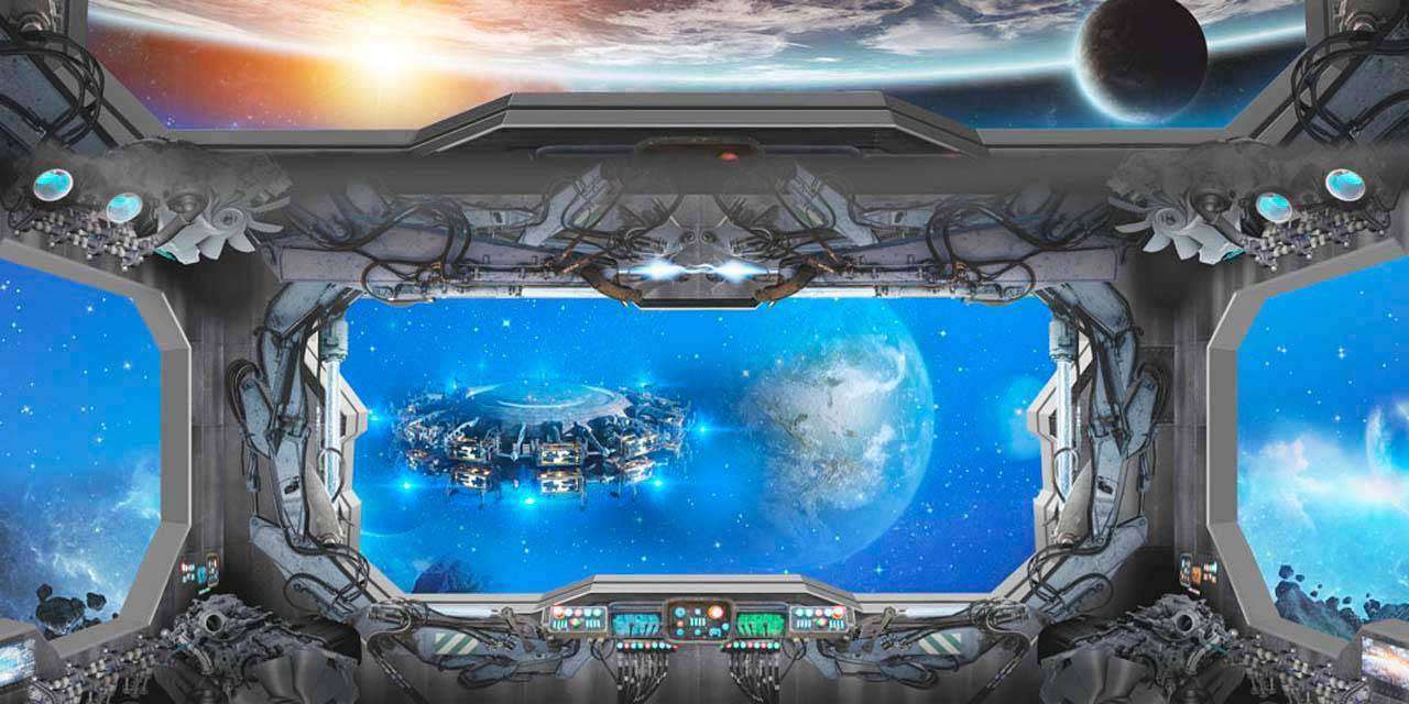 Фотообои в интерьере окно космического корабля  13-069 фото