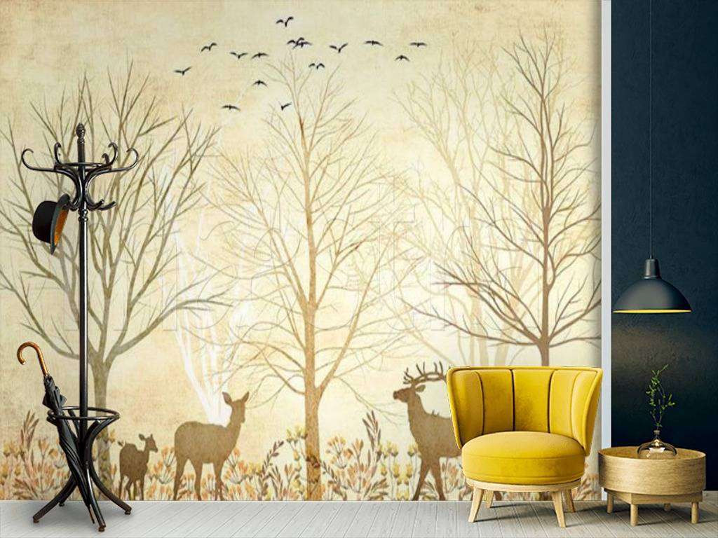 Фотообои в интерьере лес и олени  15-530 фото