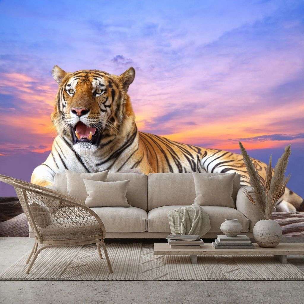 Фотообои в интерьере тигр на закате  9-2064 фото