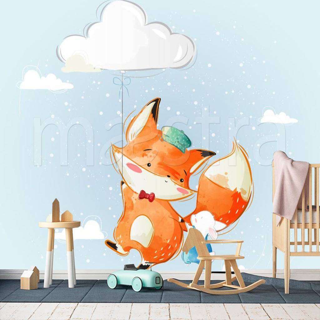Фотообои в интерьере лисенок в небе  12-461 фото