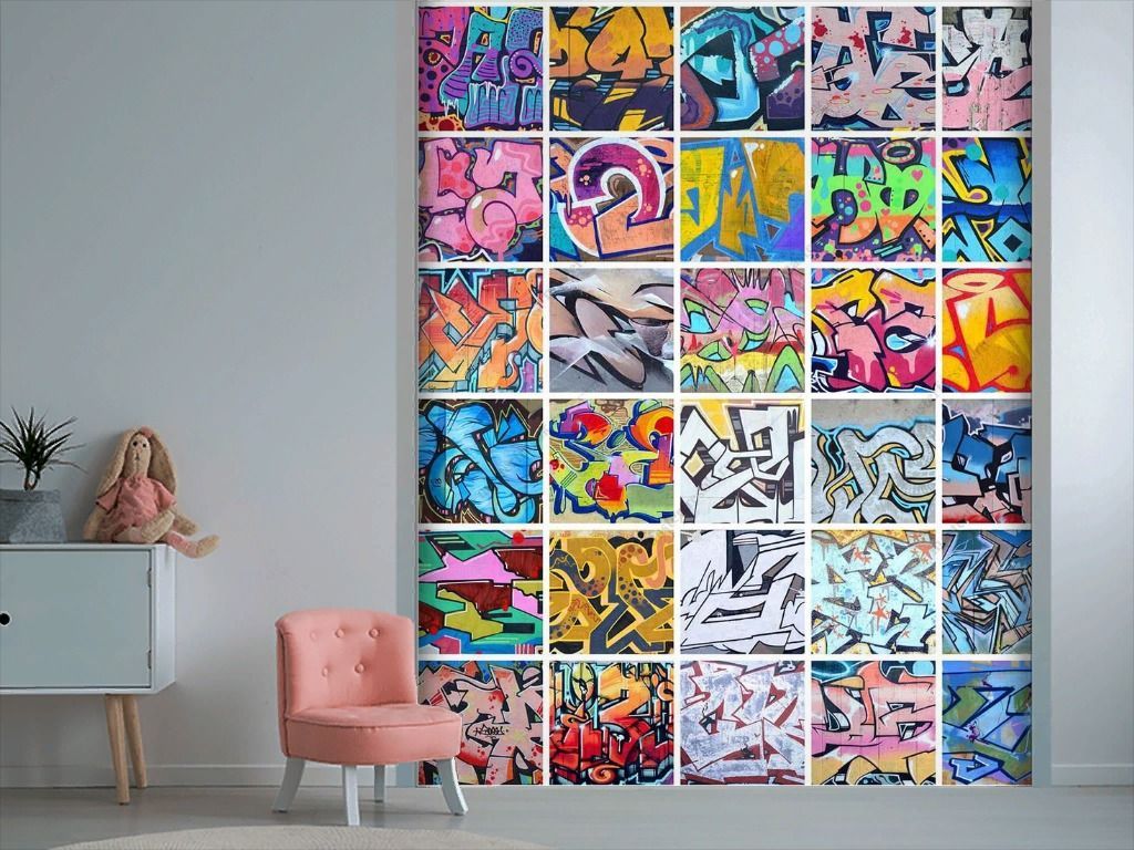 Фотообои Коллаж граффити в цвете  12-1577