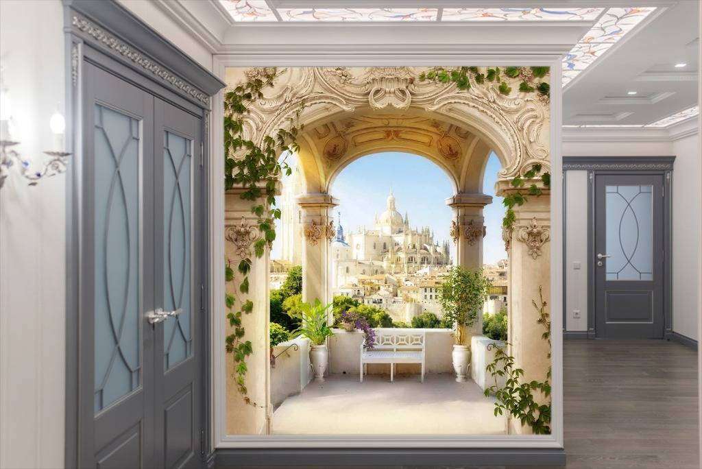 Фотообои в интерьере арки с видом на замок  17-0112 фото
