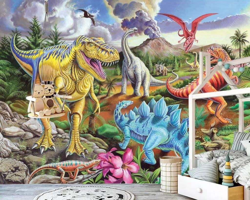 Фотообои Динозавры и вулкан  8-323