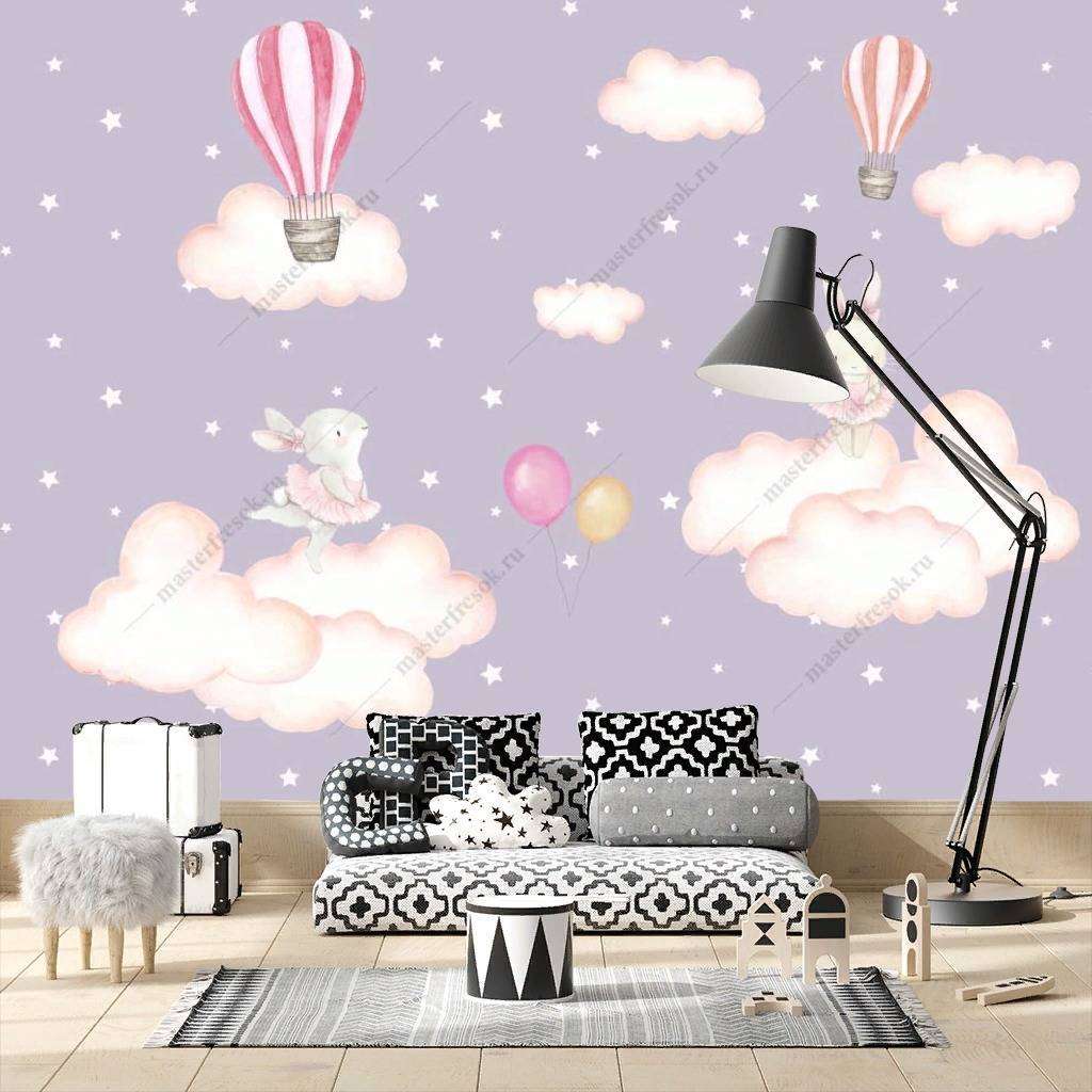 Фотообои в интерьере зайки на облаках  12-1194 фото