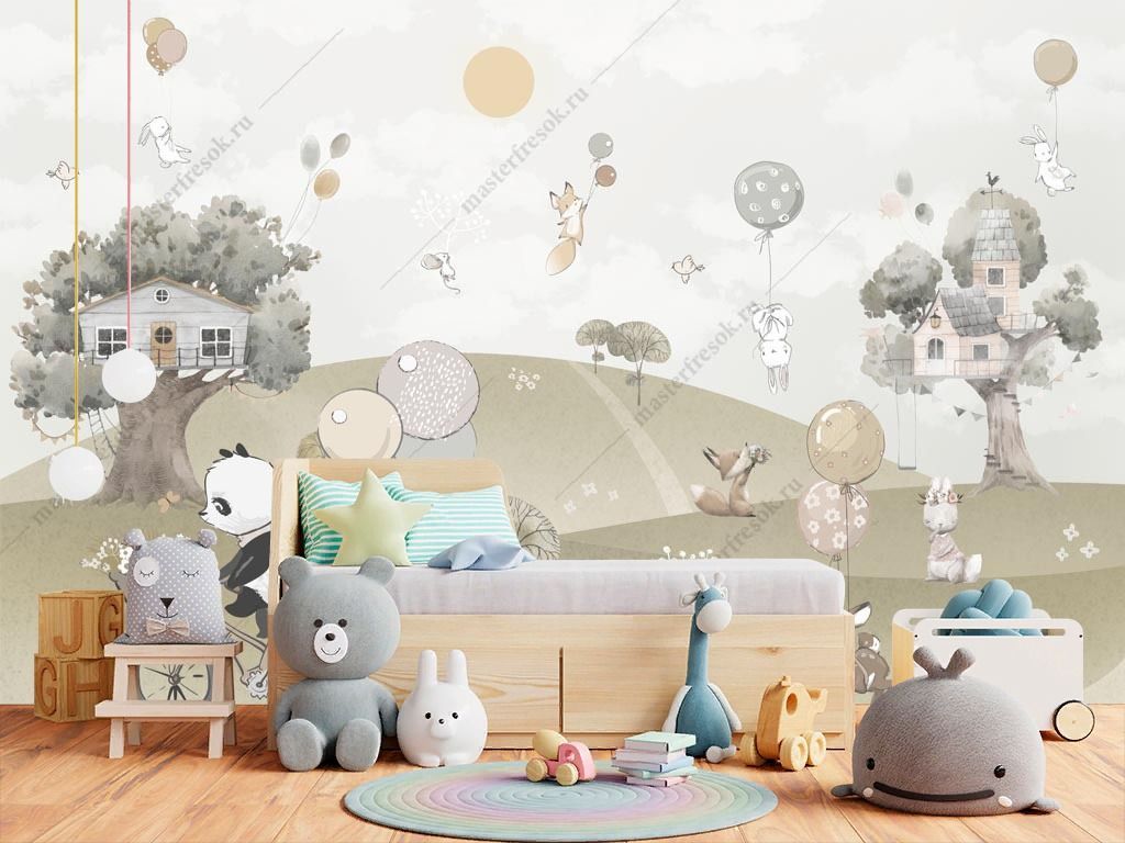 Фотообои Мишка на велосипеде на полянке  12-1503