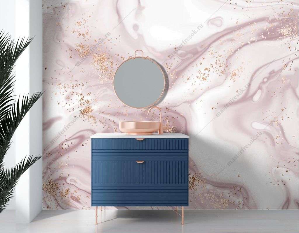 Фотообои в интерьере пудровый флюид с золотом  9-1560 фото