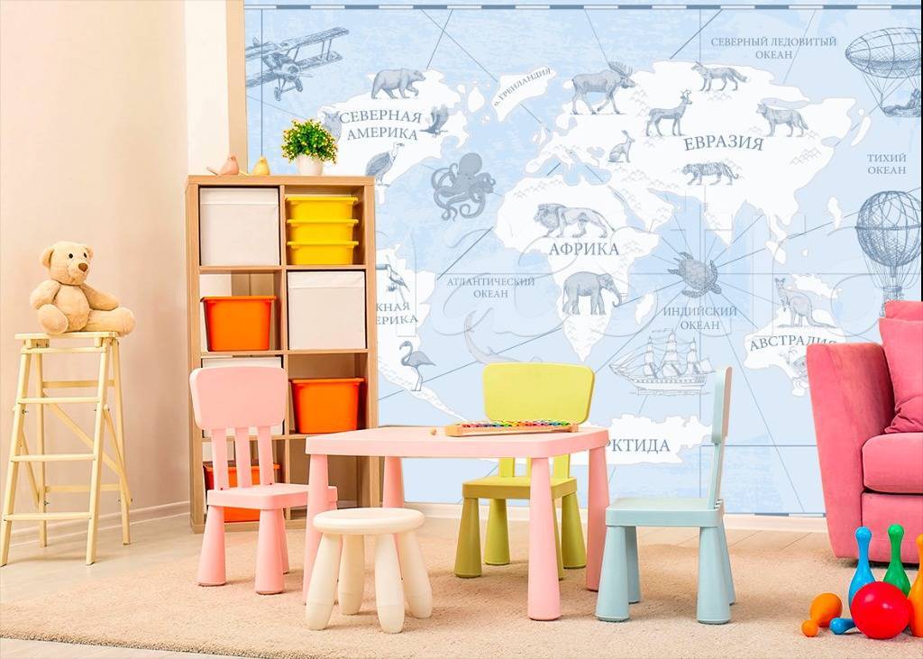 Фотообои Карта мира на русском с самолетом  12-505