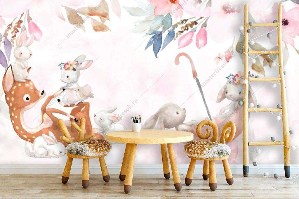 Фотообои в интерьере зайка в зонтике  13-215 фото