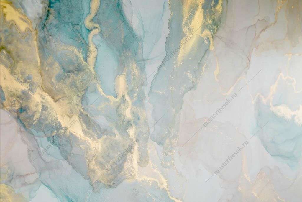 Фотообои в интерьере флюид арт золотая бирюза  9-1033 фото