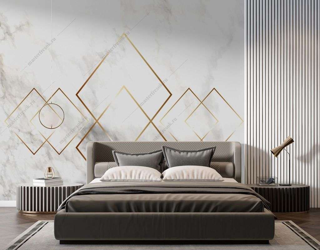 Фотообои в интерьере золотые линии на мраморе  9-1494 фото