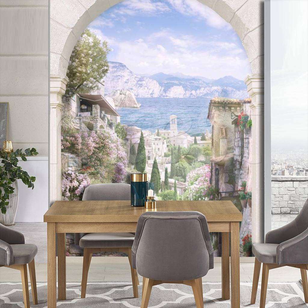 Фотообои в интерьере арка из белого камня  7-754 фото