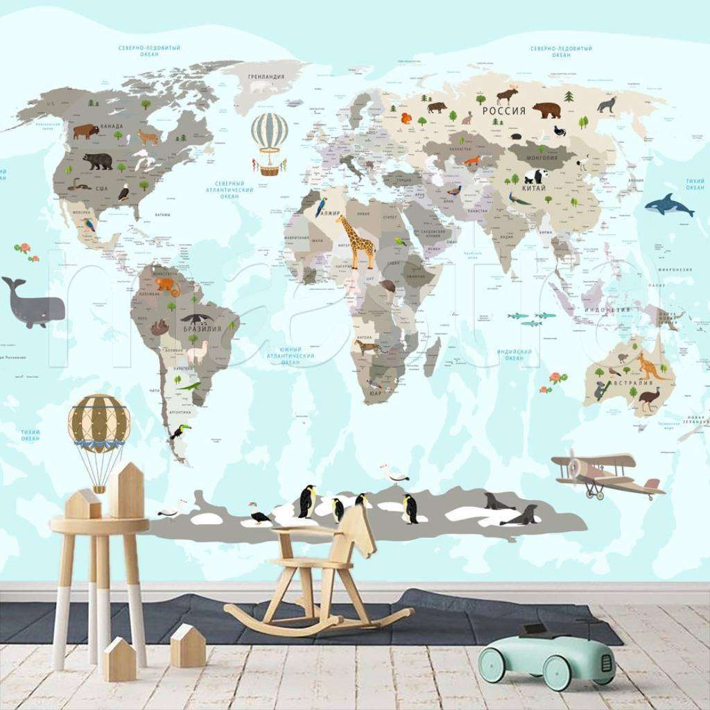 Фотообои Бесшовные обои на стену:  Карта с русскими названиями. Артикул: 12-509  