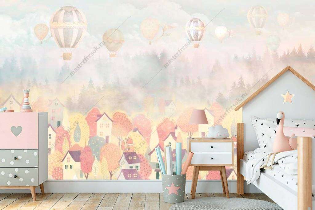 Фотообои в интерьере город в ярких красках  14-111 фото