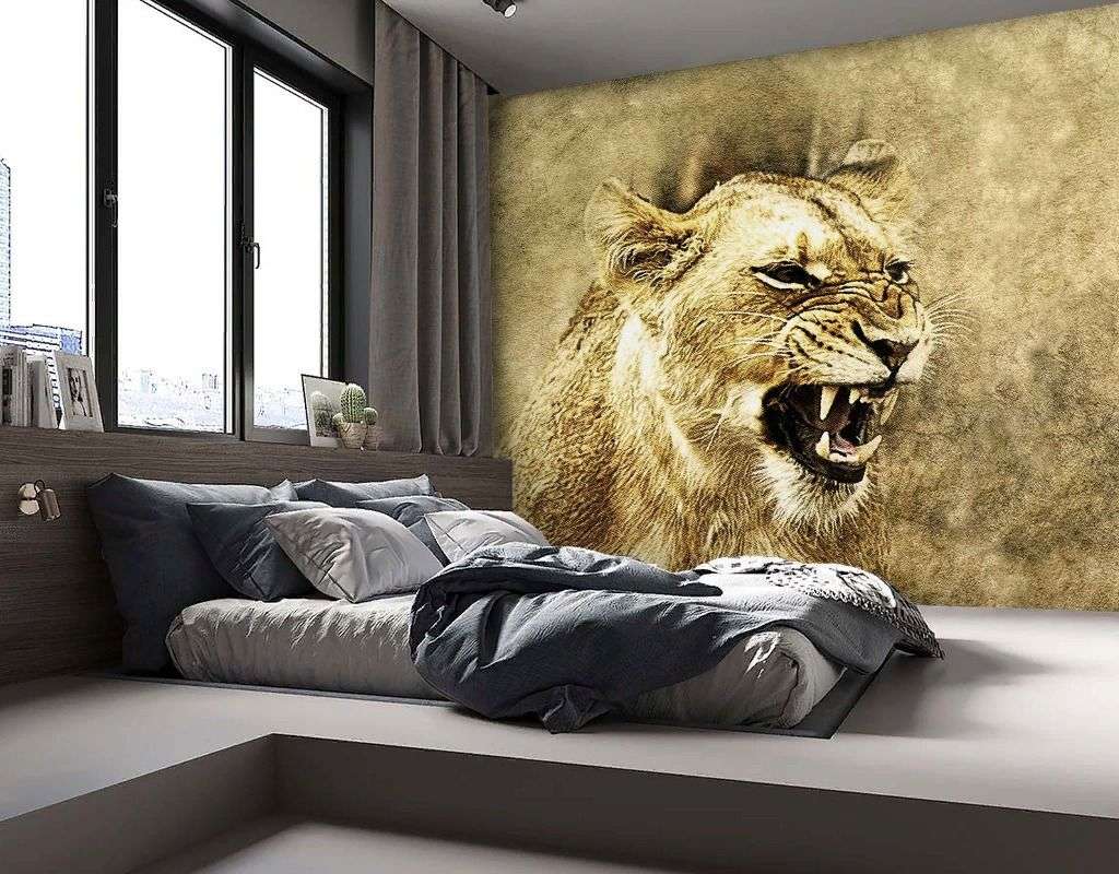 Фотообои в интерьере львица  9-2063 фото