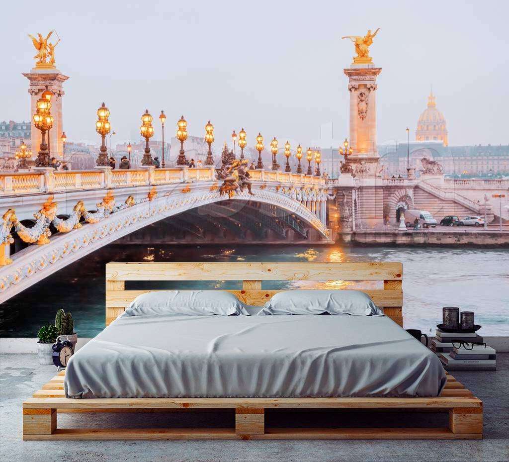 Фотообои в интерьере мост в париже вечером  9-756 фото