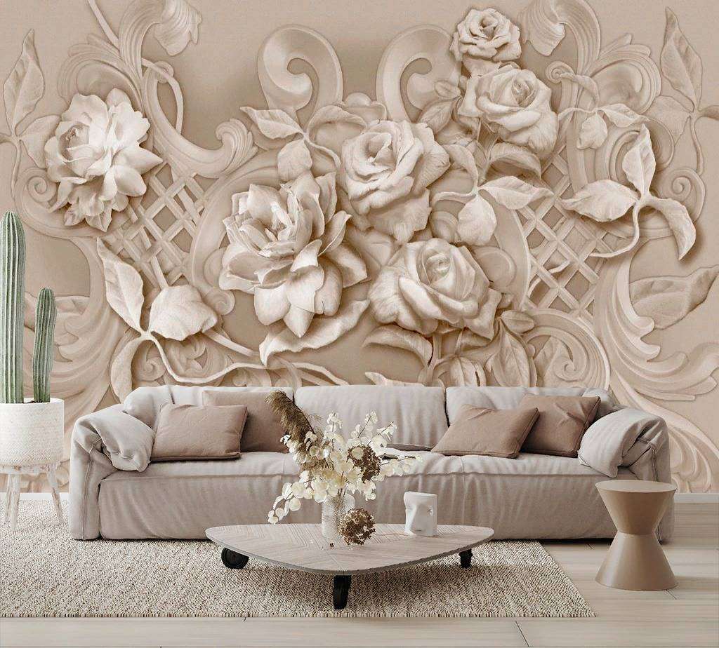 Фотообои в интерьере барельеф цветы  13-272 фото