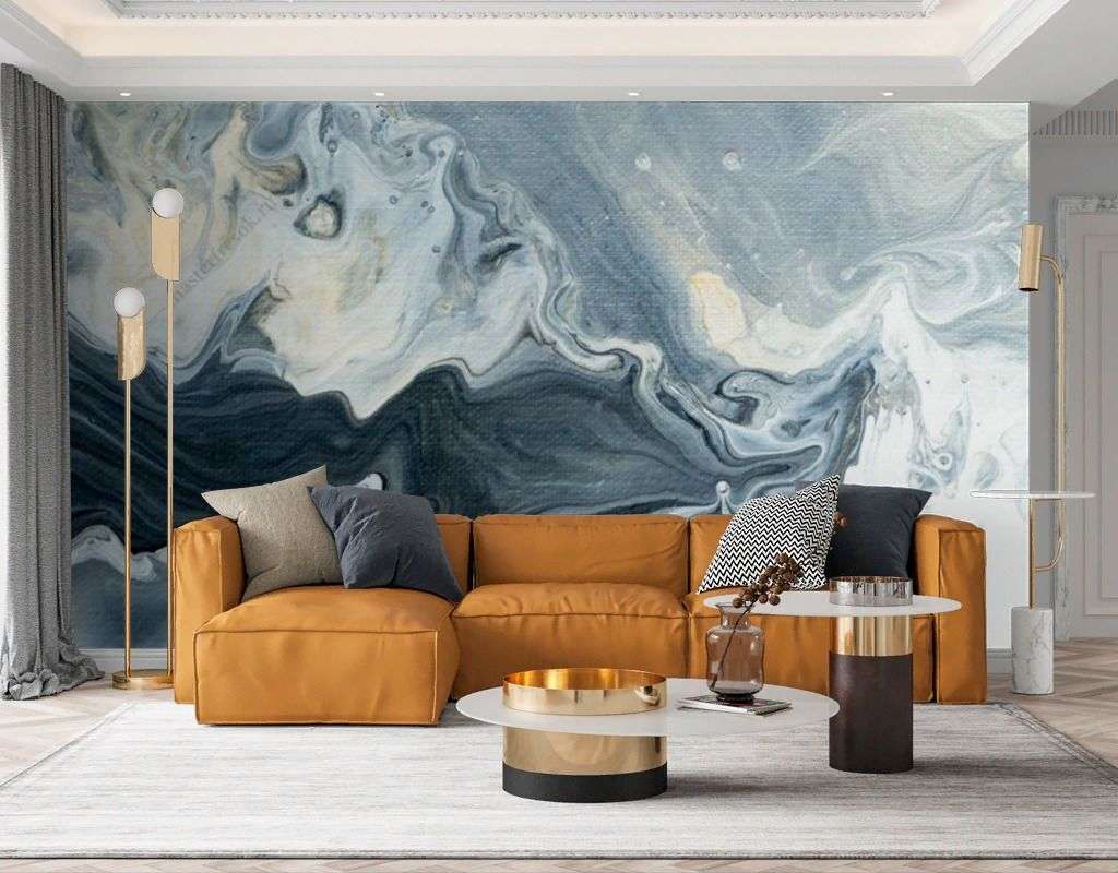 Фотообои в интерьере серо-голубой мрамор  9-1660 фото