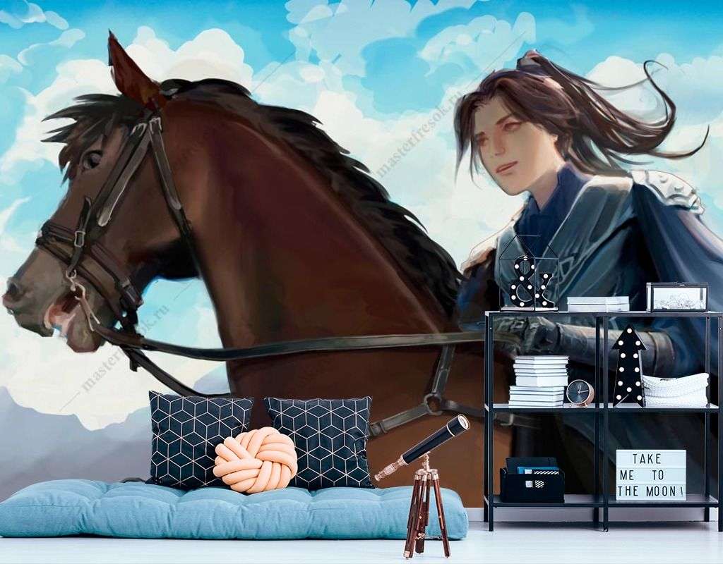 Фотообои в интерьере гу юнь на коне  13-479 фото