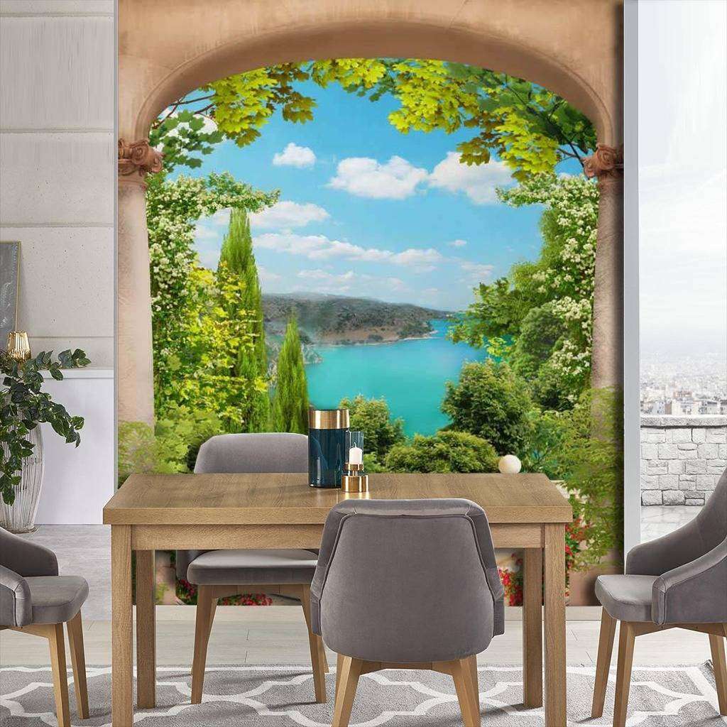 Фотообои в интерьере арка во дворик с фонтаном  17-0068 фото