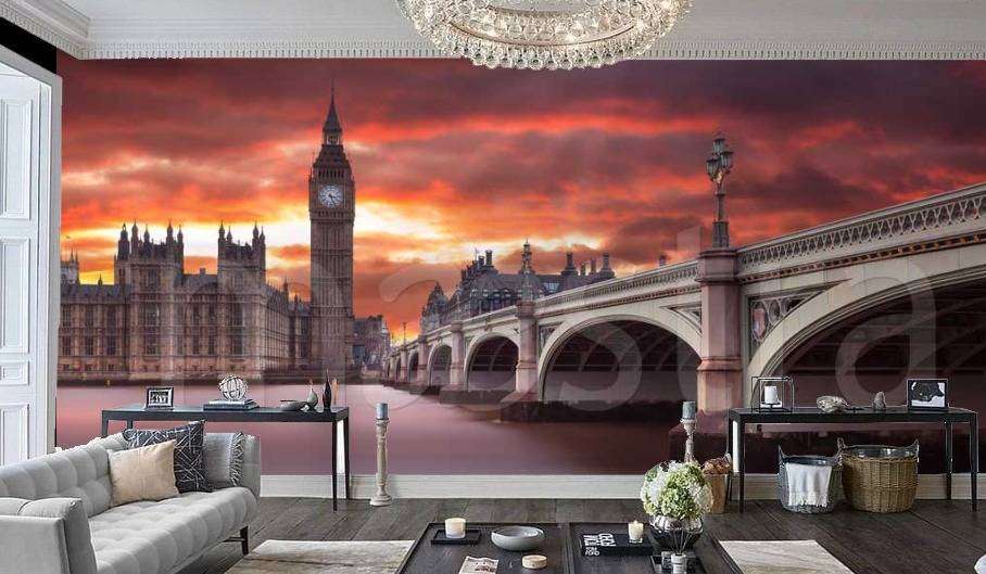 Фотообои в интерьере лондон на фоне заката  9-454 фото