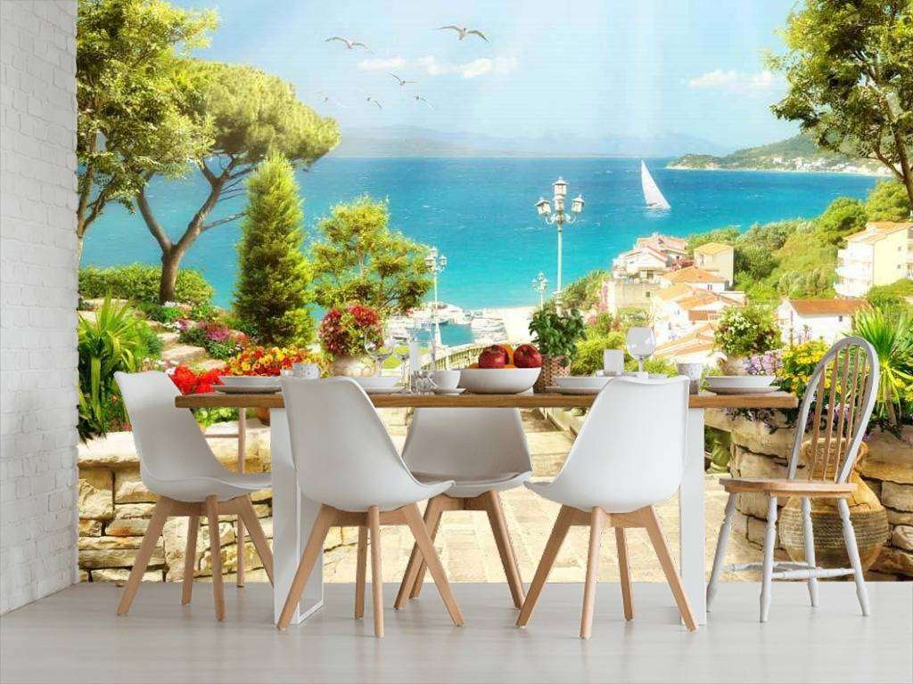 Фотообои в интерьере терраса с лестницей к морю  17-0103 фото