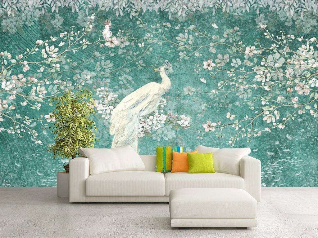 Фотообои в интерьере жар-птица в листьях  10-715 фото