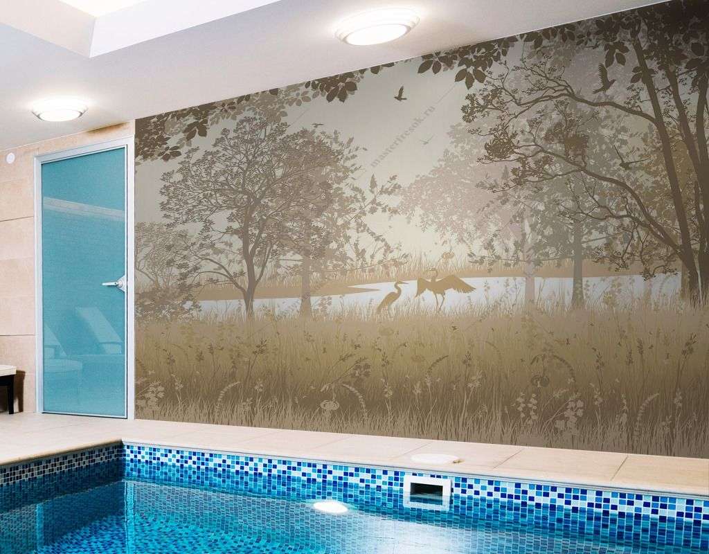 Фотообои в интерьере лес в бежевых оттенках  9-1633 фото