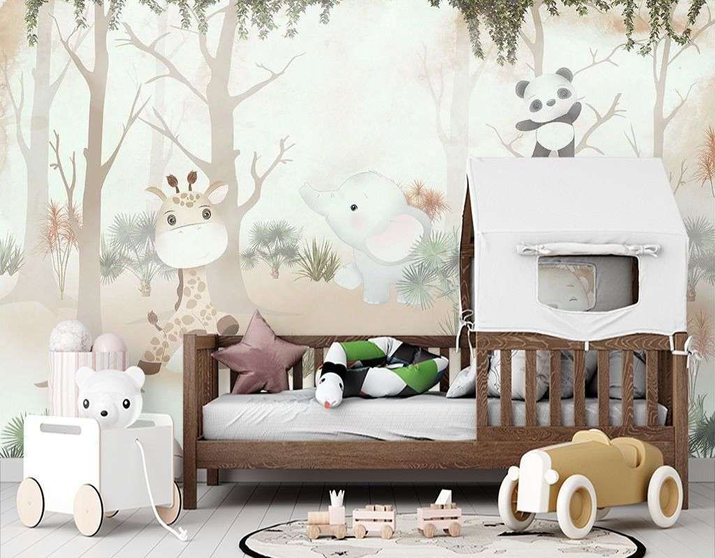 Фотообои в интерьере детские лес со зверушками   12-1606 фото