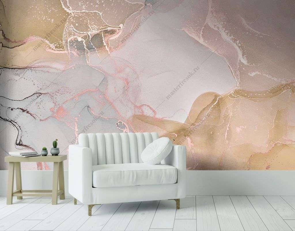 Фотообои в интерьере розовый флюид с золотом  9-1501 фото