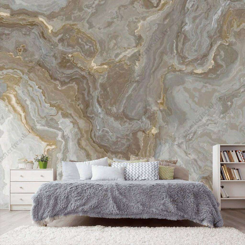 Фотообои в интерьере флюид арт серый мрамор золото  9-1012 фото