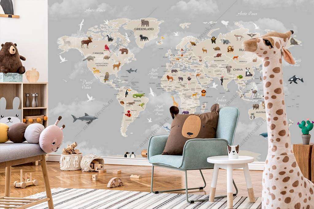 Фотообои Бесшовные обои на стену:  Карта мира. Артикул: 12-773  