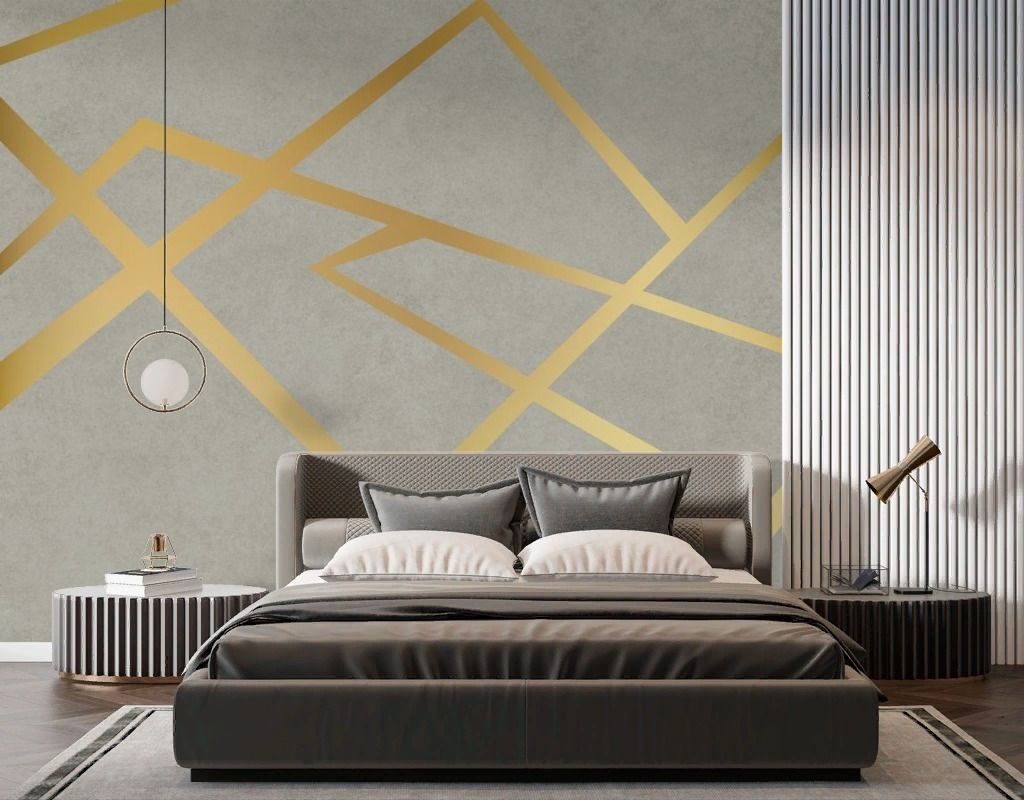 Фотообои Золотые линии на сером  9-2057