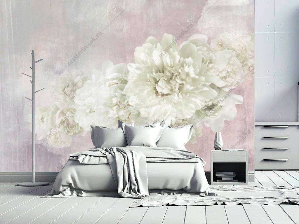 Фотообои в интерьере пионы айвори  14-127 фото
