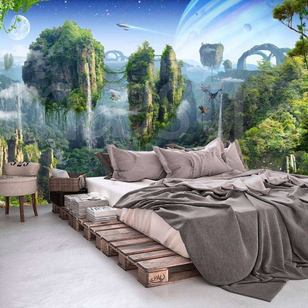 Фотообои в интерьере фантастическая природа с летающими островами  11-155 фото