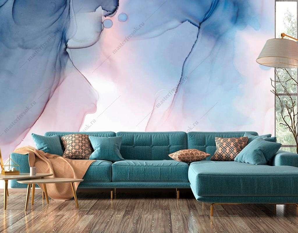 Фотообои в интерьере акварельный голубой фон  9-1543 фото