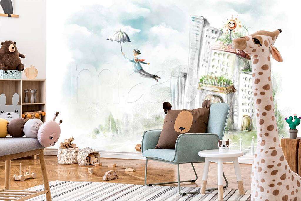 Фотообои в интерьере полет на зонтике  12-278 фото