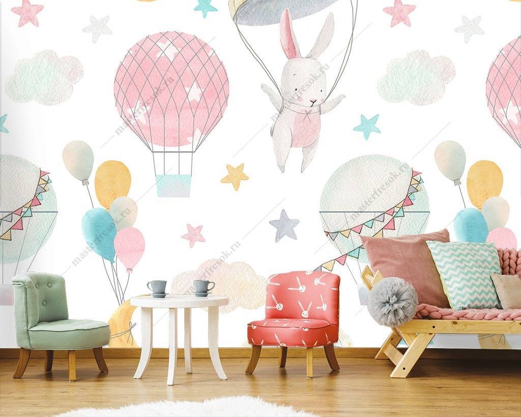 Фотообои Воздушные шары и зайцы  12-737