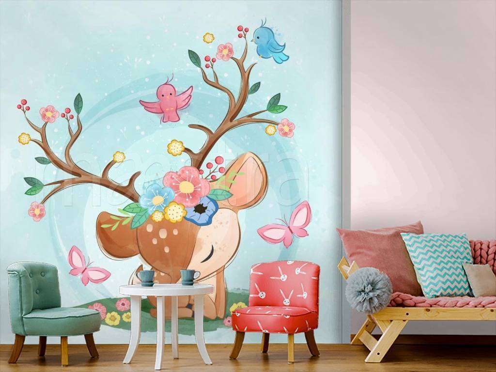 Фотообои в интерьере олененок  12-462 фото