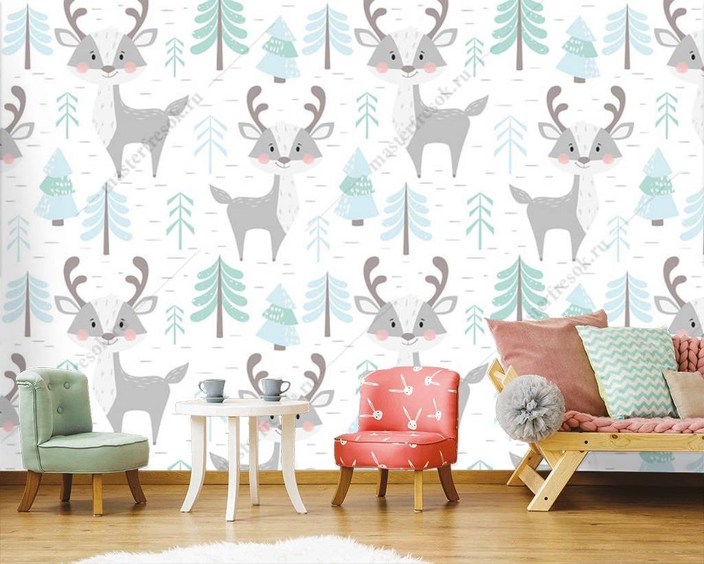 Фотообои Олени среди елочек  12-681