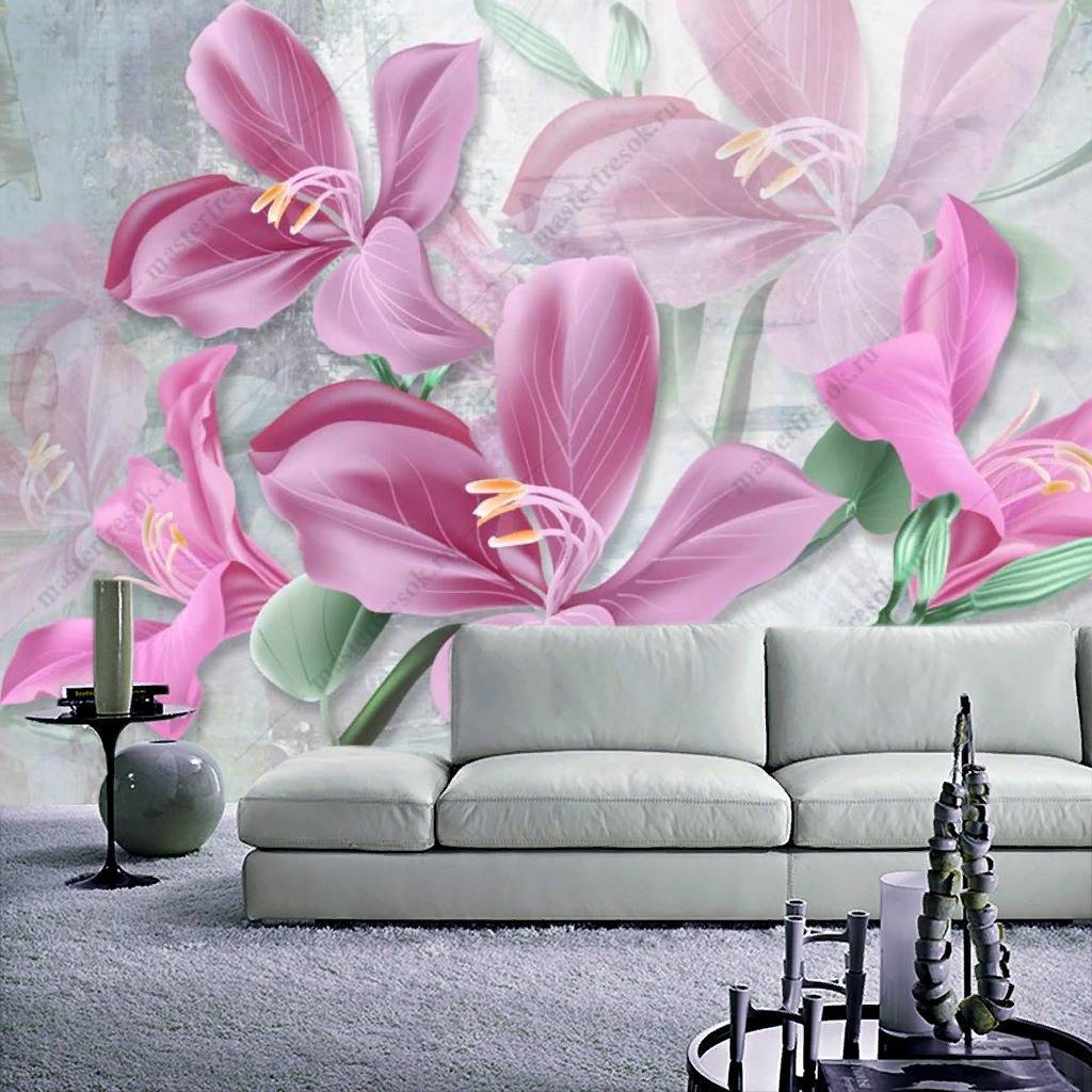Фотообои 3д Ярко розовые лилии  10-859