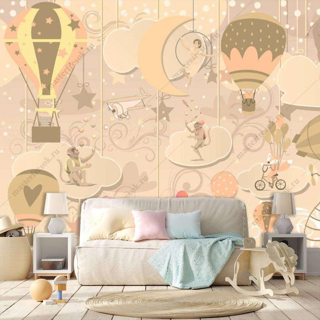 Фотообои в интерьере звери на воздушном шаре  13-167 фото