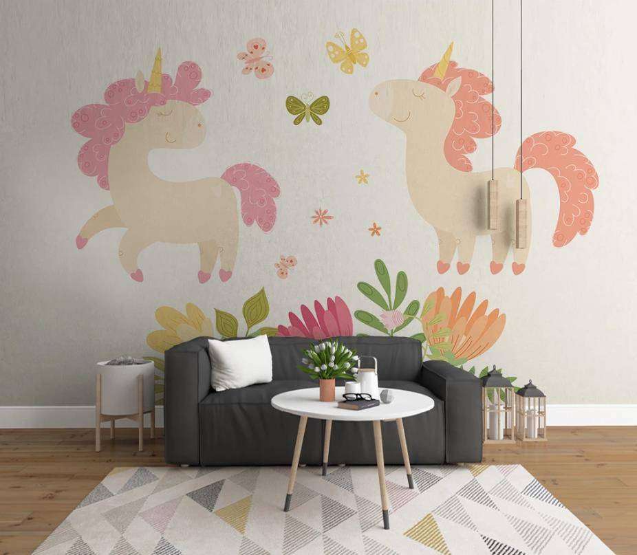 Фотообои в интерьере два единорога в цветах  15-339 фото