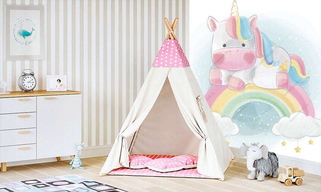 Фотообои в интерьере единорог на радуге  12-473 фото