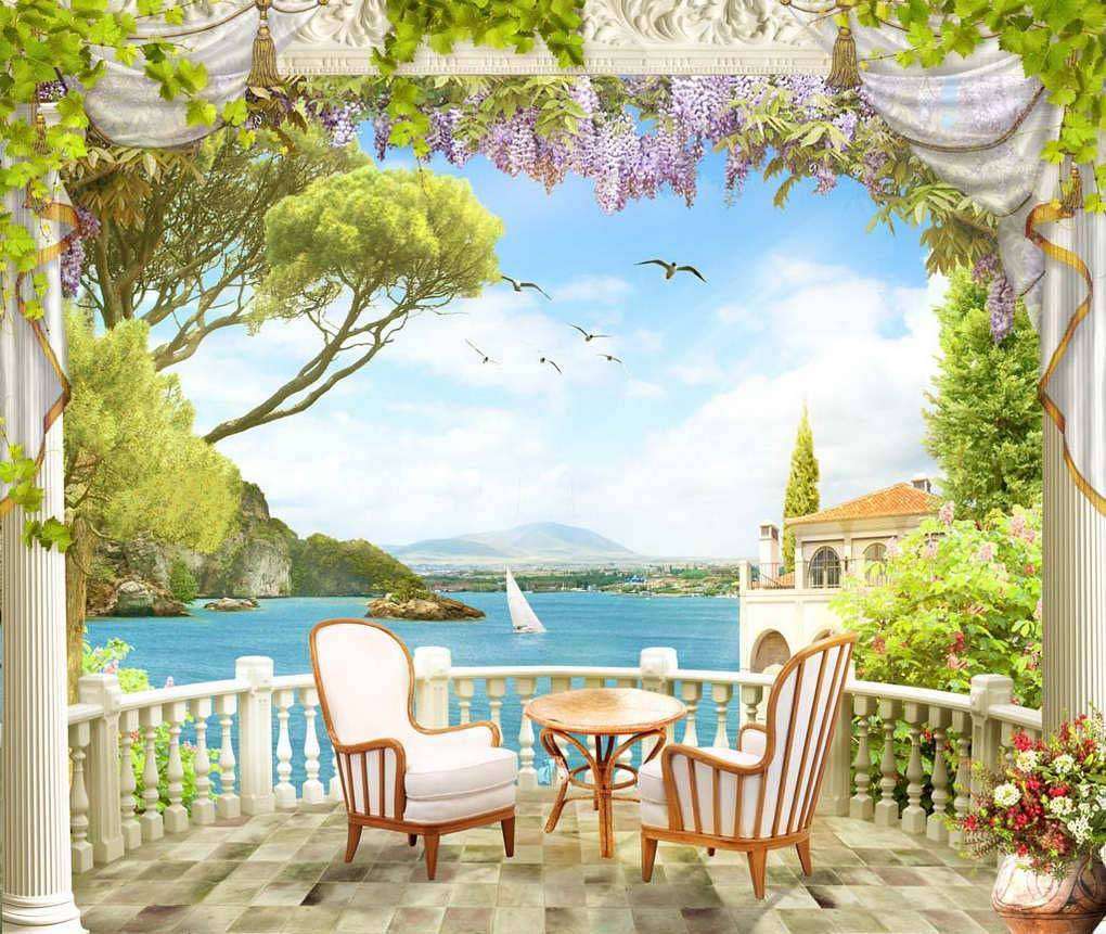 Фотообои в интерьере балкон у моря  17-0004 фото