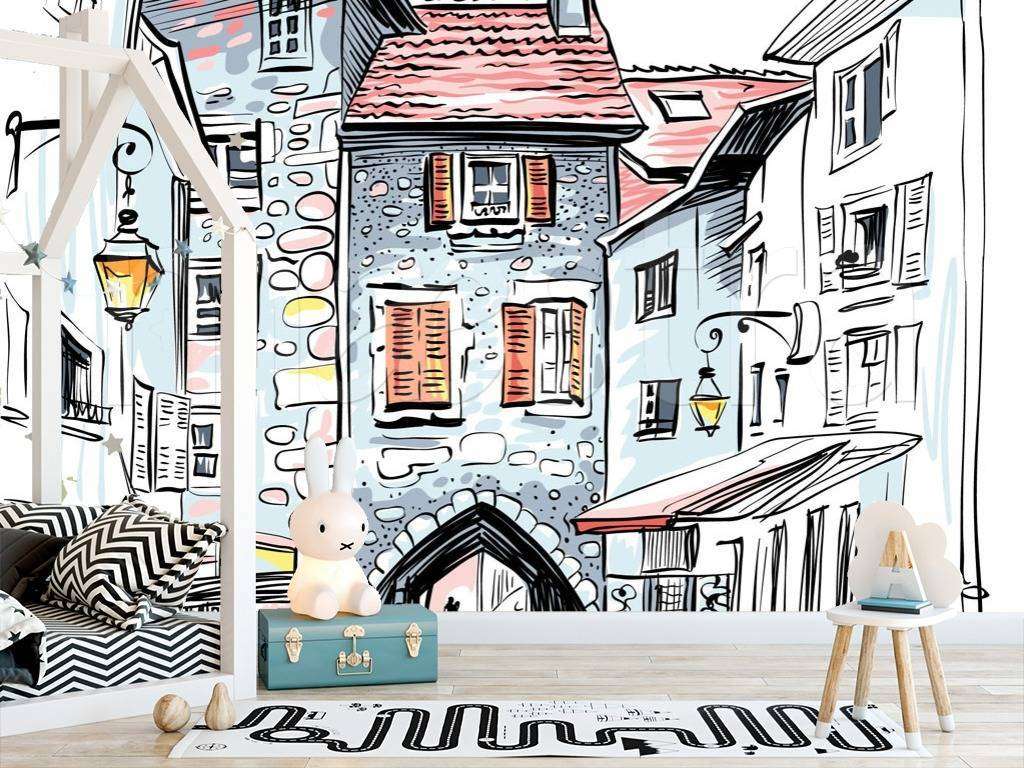 Фотообои в интерьере старинный город граффити  12-495 фото