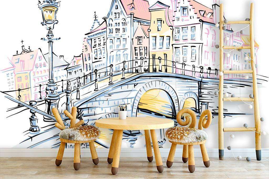 Фотообои в интерьере набережная графика  12-496 фото