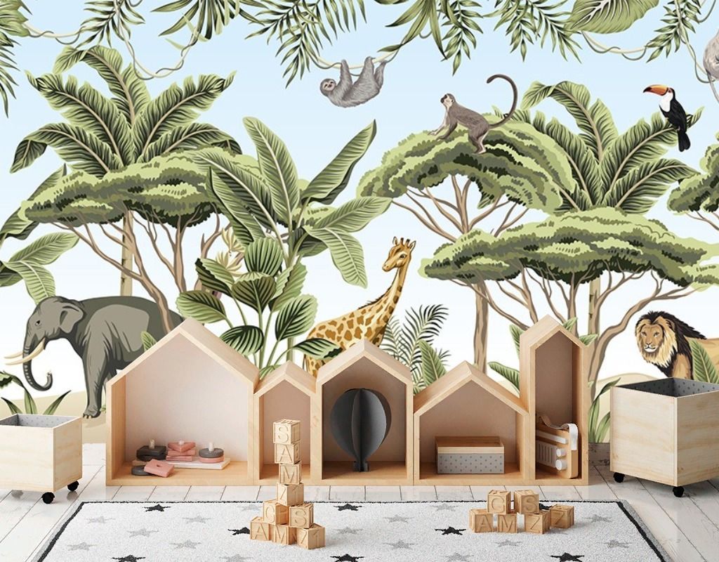 Фотообои детские. Тропический лес с животными   12-1607