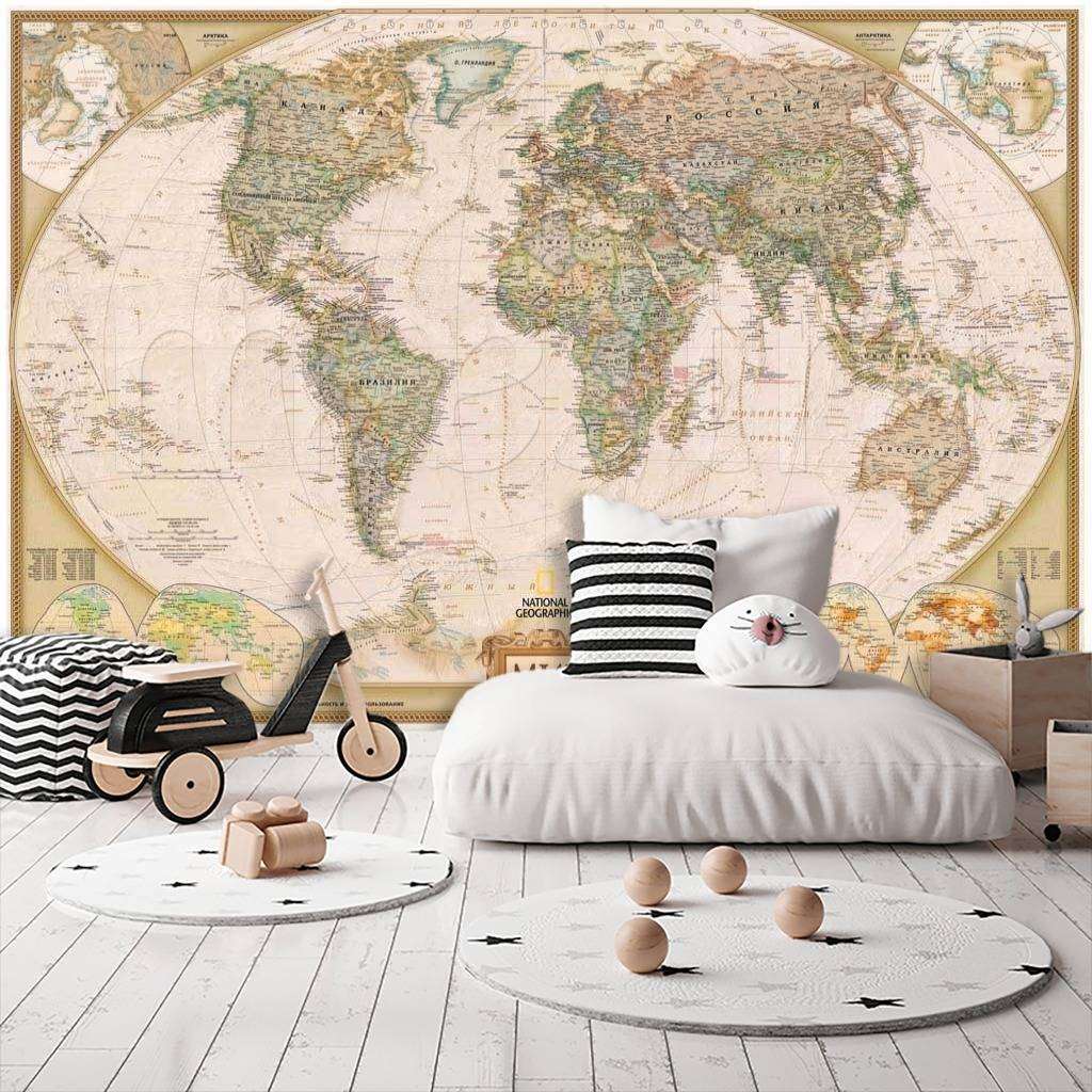 Фотообои Бесшовные обои на стену:  Старинная карта мира. Артикул: 6-010  
