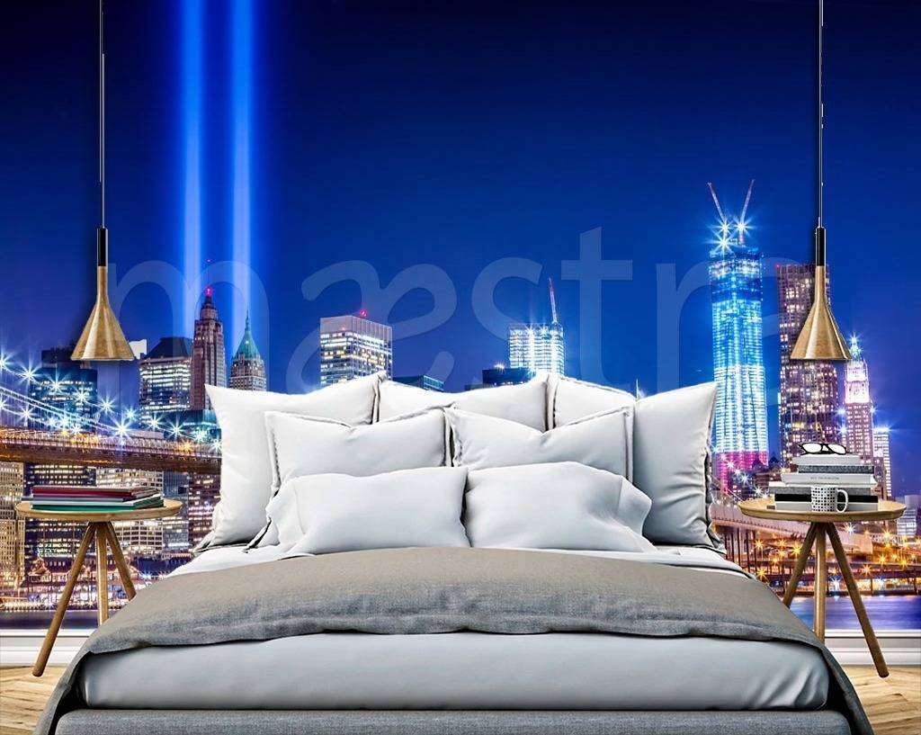 Фотообои в интерьере ночной мост красивого нью йорка  9-808 фото