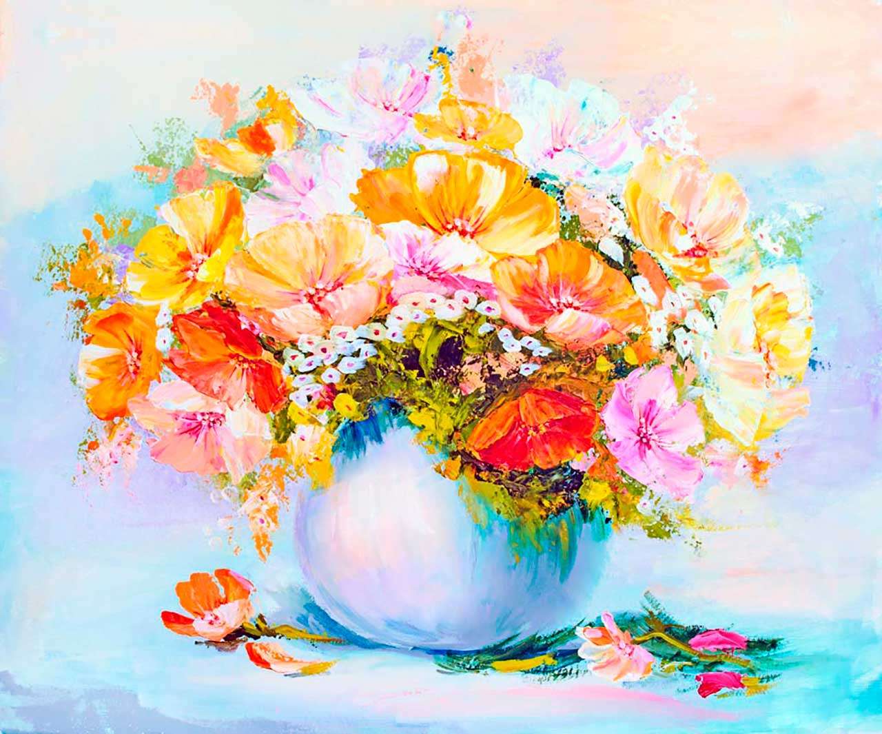 Фотообои в интерьере желтые цветы в голубой вазе  9-115 фото